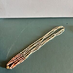 Vintage Multi-Strand Genuine Pink Coral and Seed Pearl 14k Gold Beaded Necklace